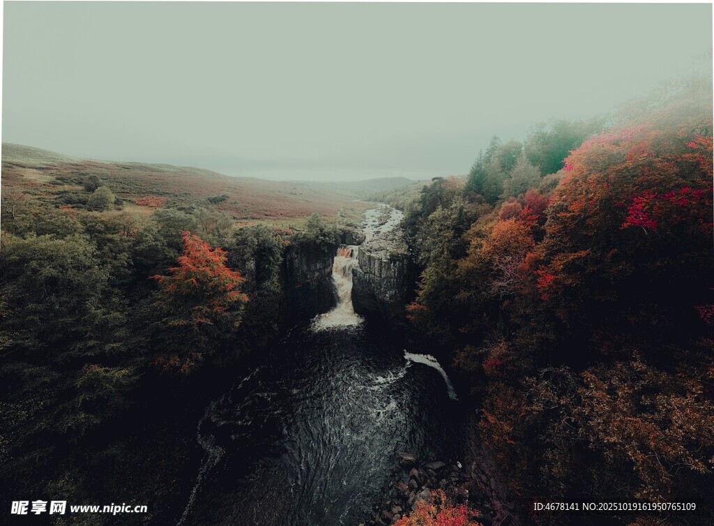 秋日山林間的潺潺溪流