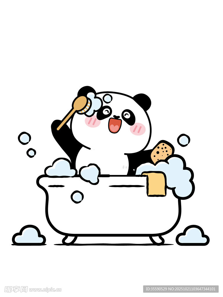 熊貓愜意泡澡圖