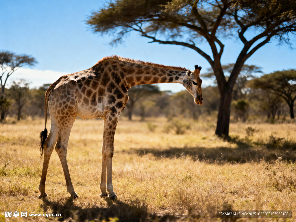 草原上低頭的長頸鹿