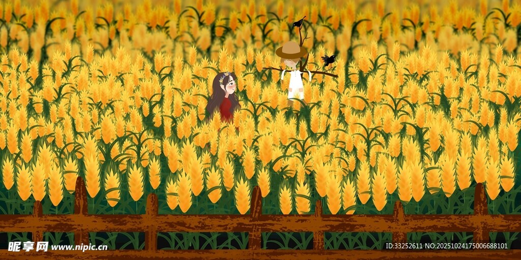 金色玉米田中的人物景象