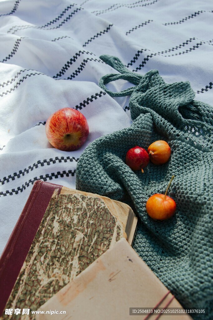復(fù)古風(fēng)靜物 果 書與織物