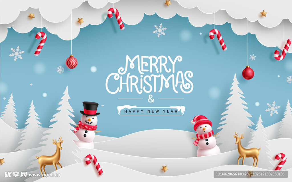 圣誕雪景雪人節(jié)日氛圍圖