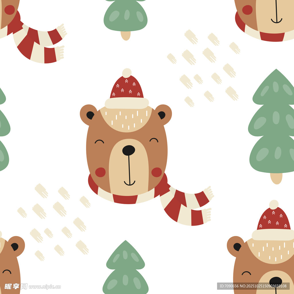 圣誕小熊與樹木圖案設(shè)計