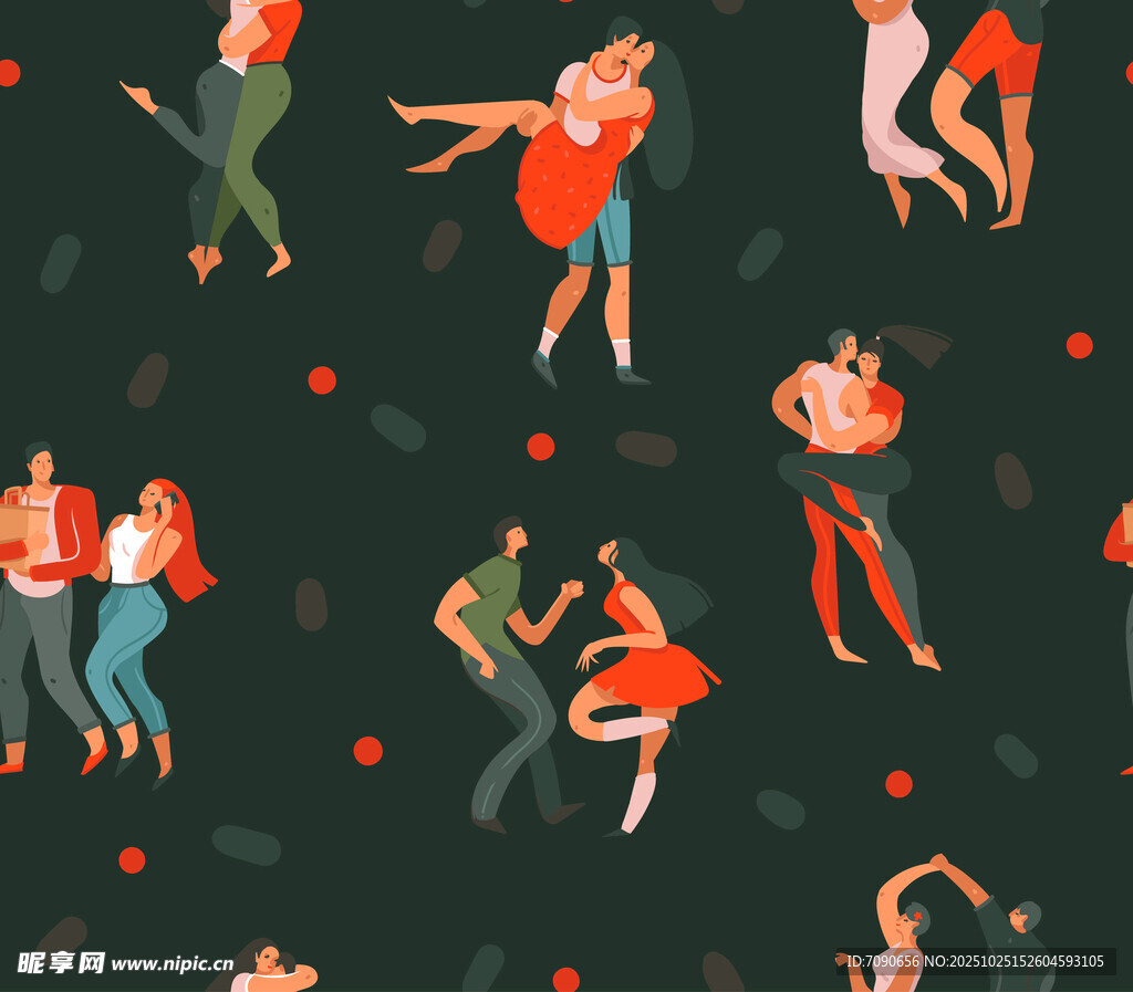 歡快舞蹈人物無(wú)縫圖案