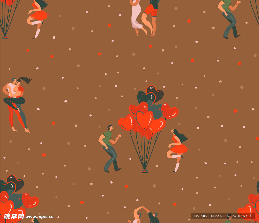 浪漫情侶與氣球圖案背景