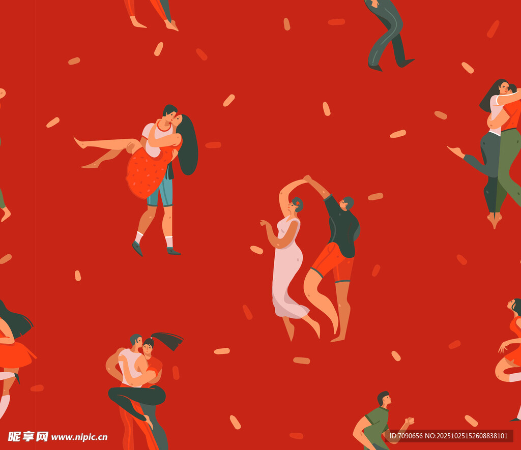 紅色背景上的浪漫舞蹈圖案