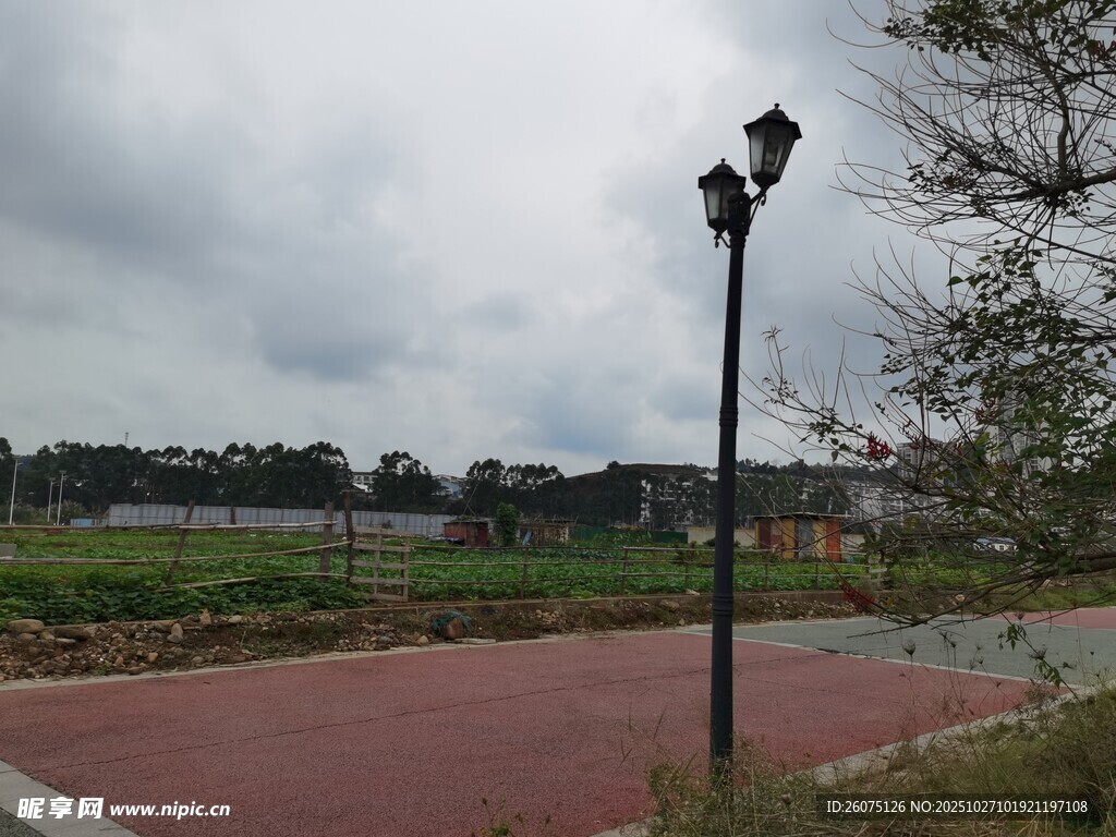 戶外空曠場地的路燈景觀