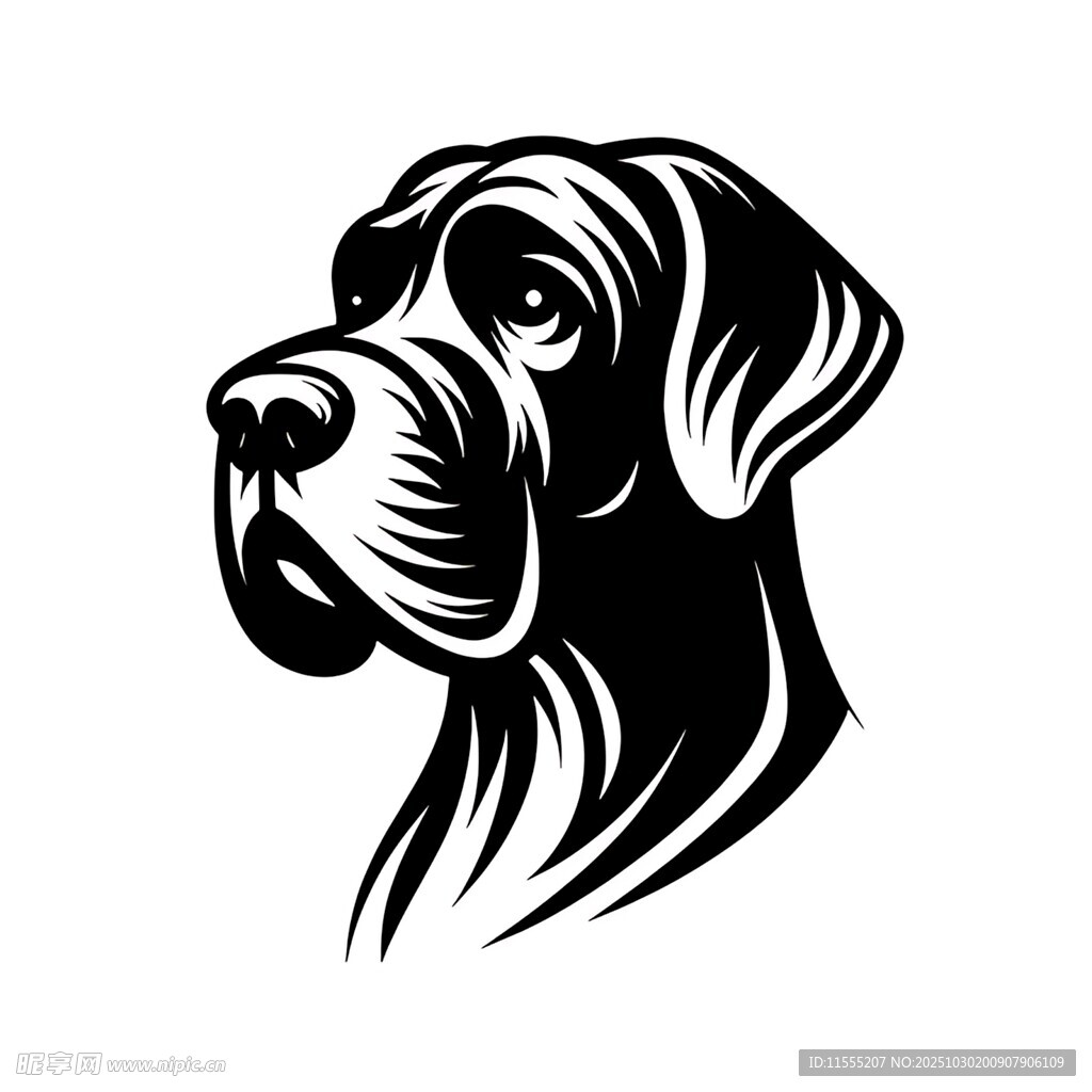 大丹犬頭部黑白簡約圖標(biāo)