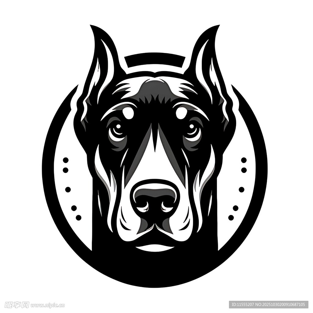 杜賓犬簡約黑白標志圖案