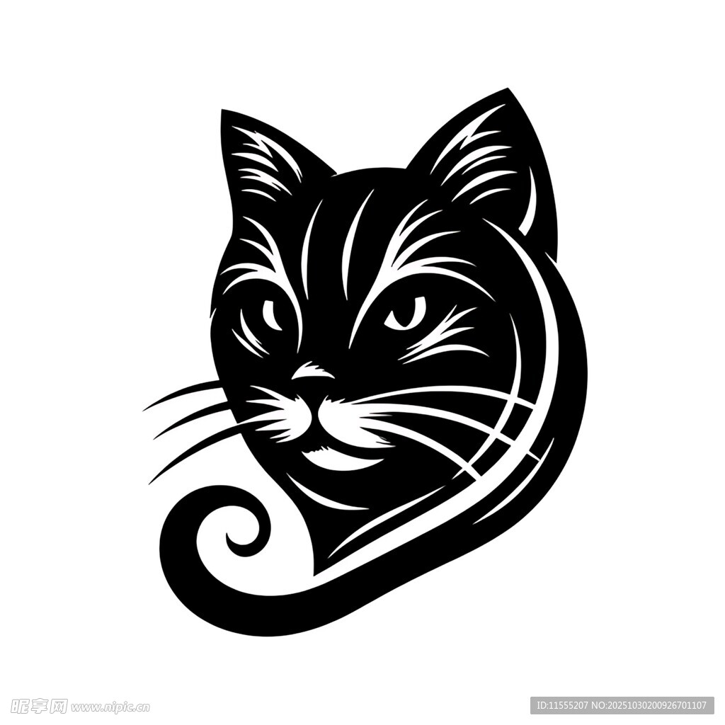黑貓頭像簡約矢量圖案