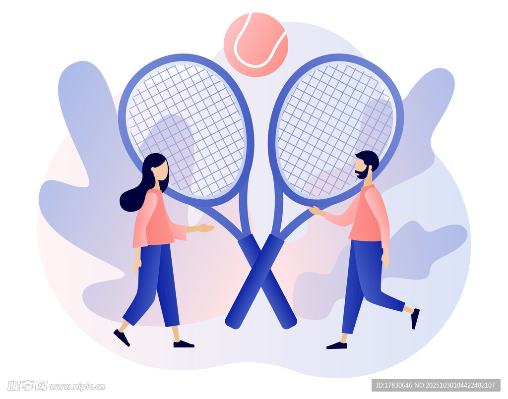 兩人持網(wǎng)球拍互動(dòng)場(chǎng)景