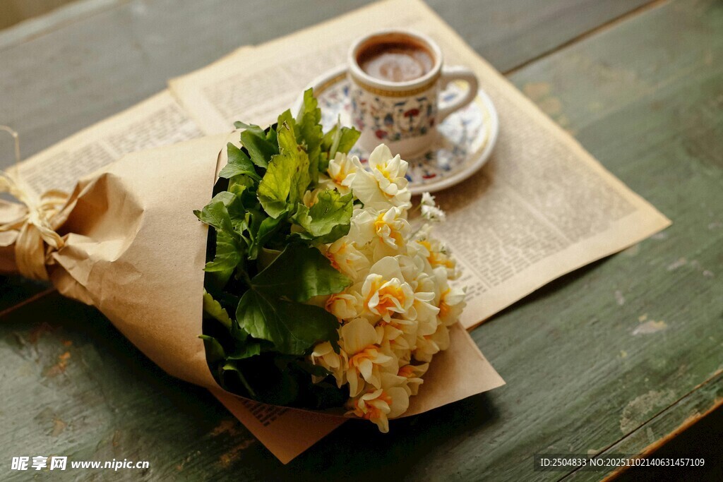 咖啡與鮮花的愜意時光