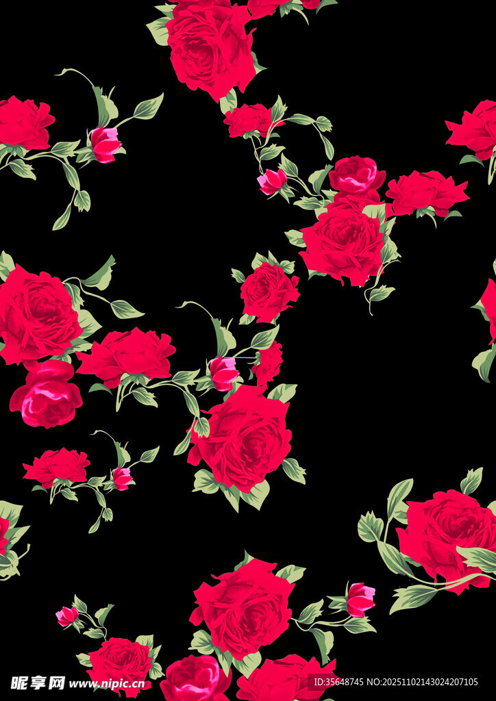 黑色底紅色花卉圖案