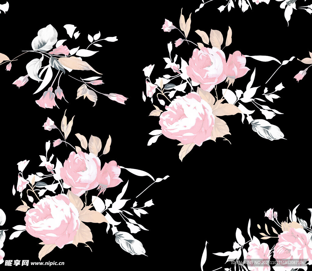 黑色背景粉色花卉圖案