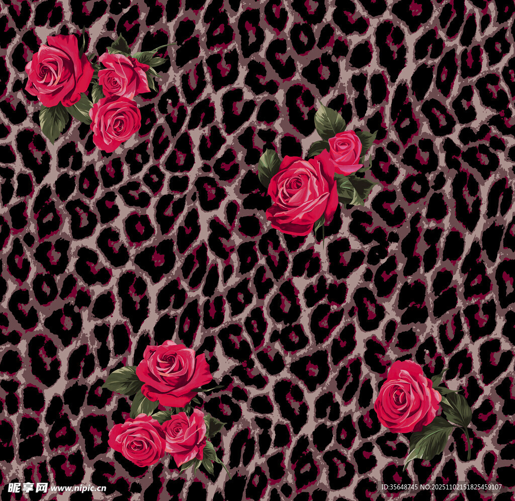 豹紋底玫瑰花圖案面料
