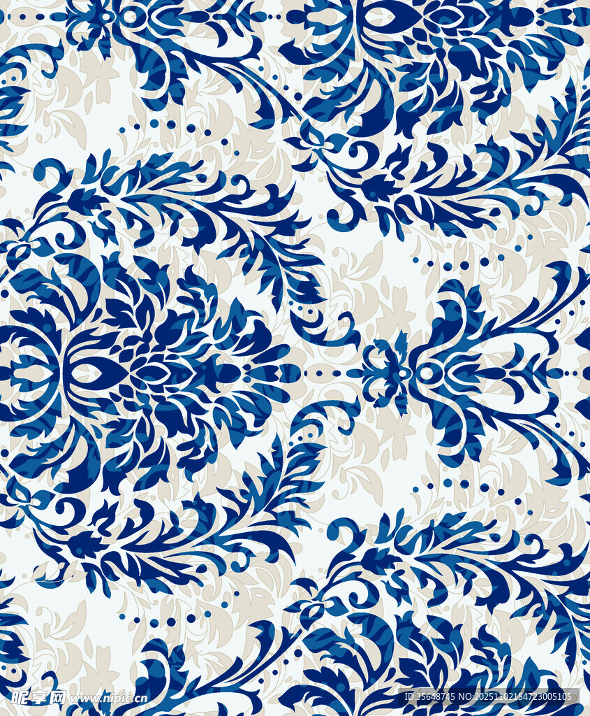 藍(lán)白中式花卉紋圖案