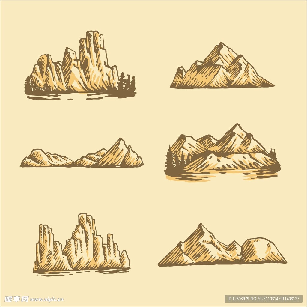 手繪風(fēng)格多樣山峰圖案