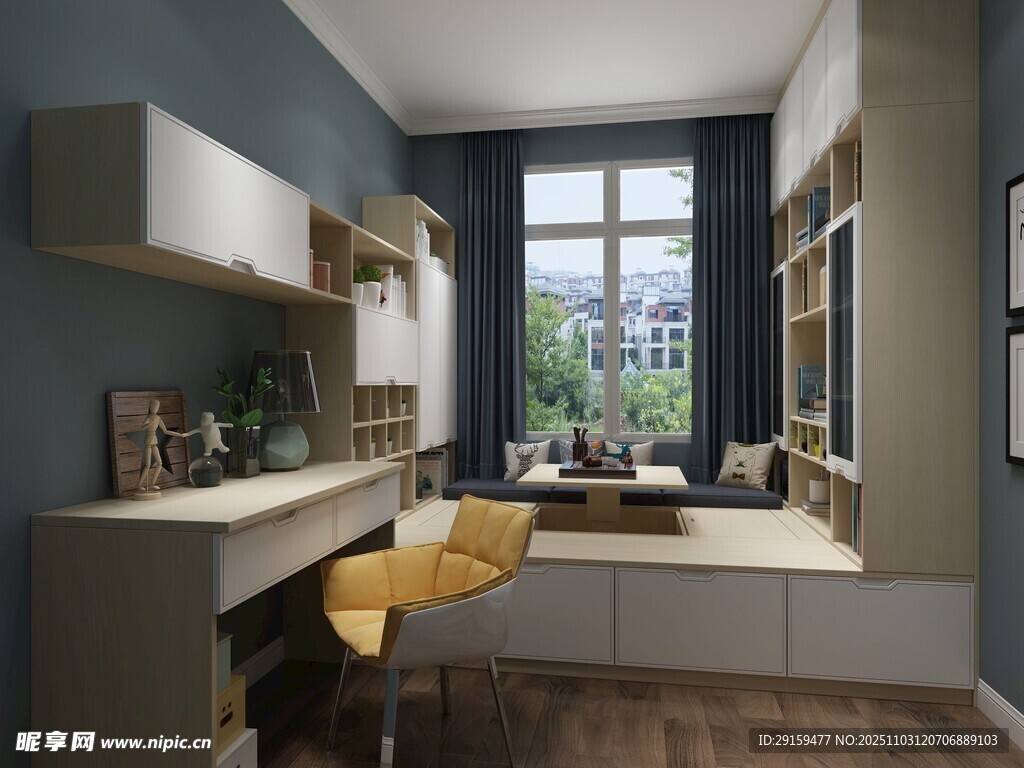 現(xiàn)代簡(jiǎn)約風(fēng)書(shū)房室內(nèi)一角