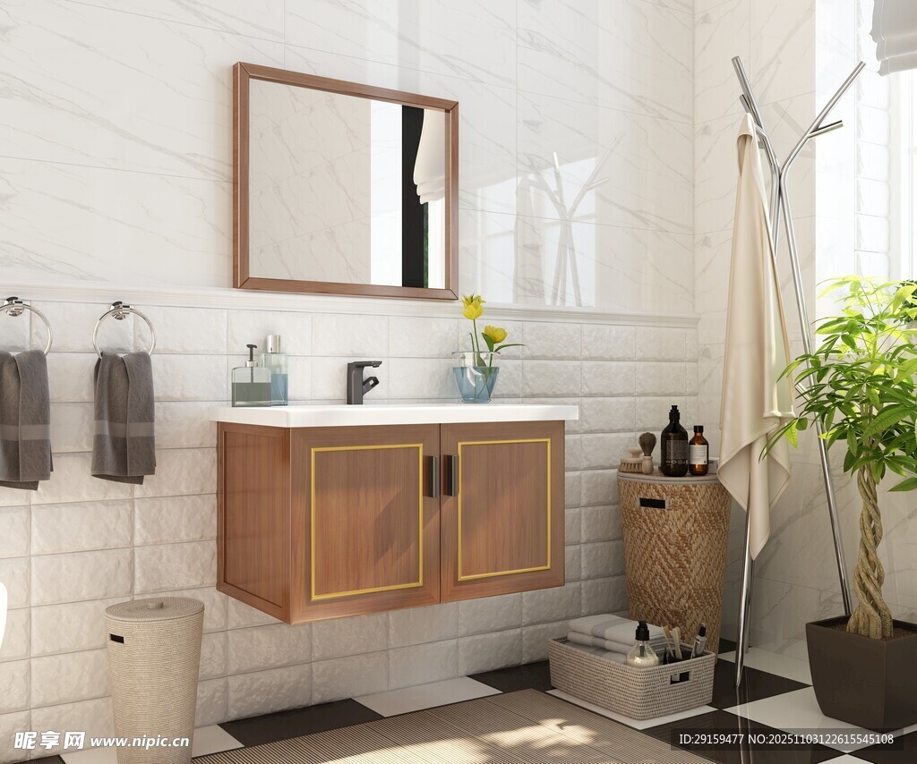 簡(jiǎn)約木質(zhì)浴室洗手臺(tái)場(chǎng)景