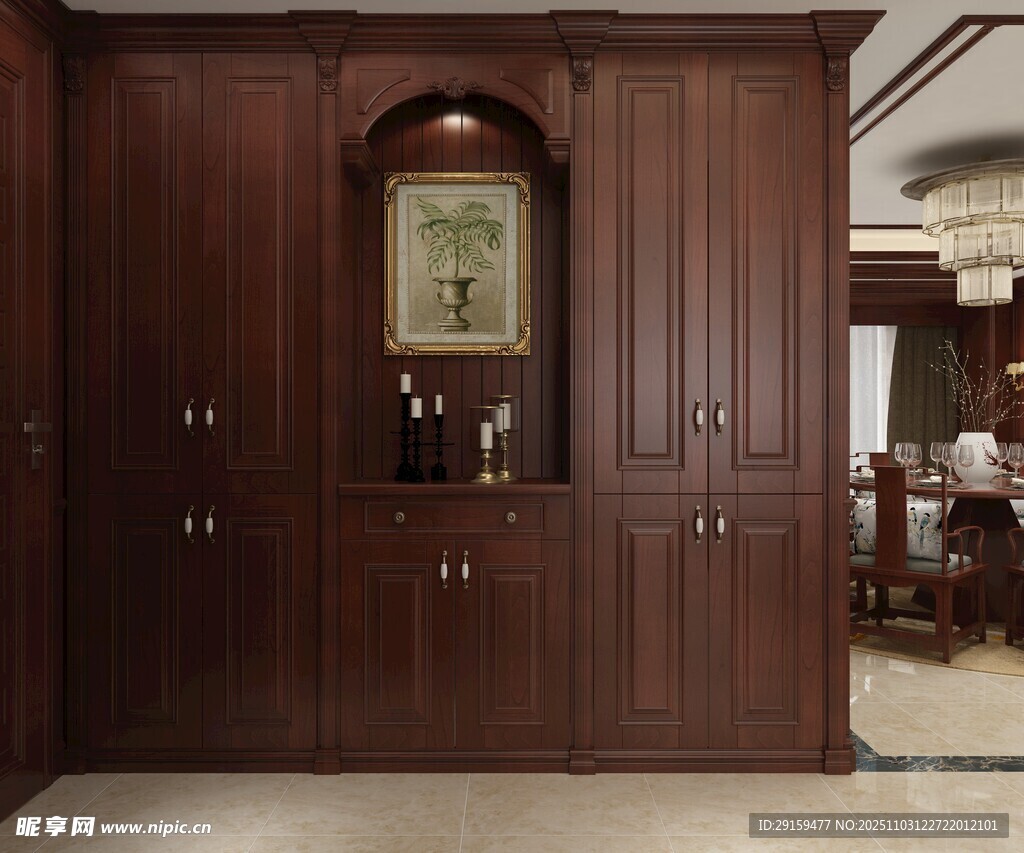 中式深棕實木儲物柜