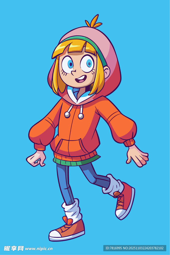 穿紅衣戴帽的歡快女孩