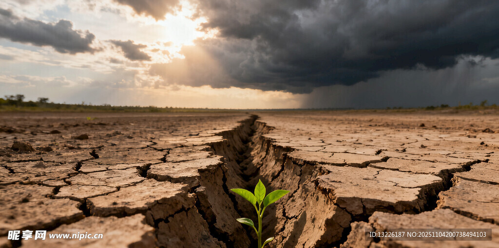 干涸土地中頑強(qiáng)生長(zhǎng)的幼苗