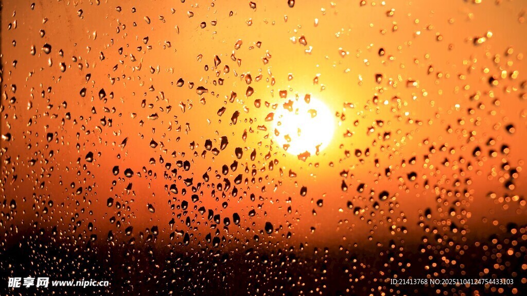 透過水珠看落日美景