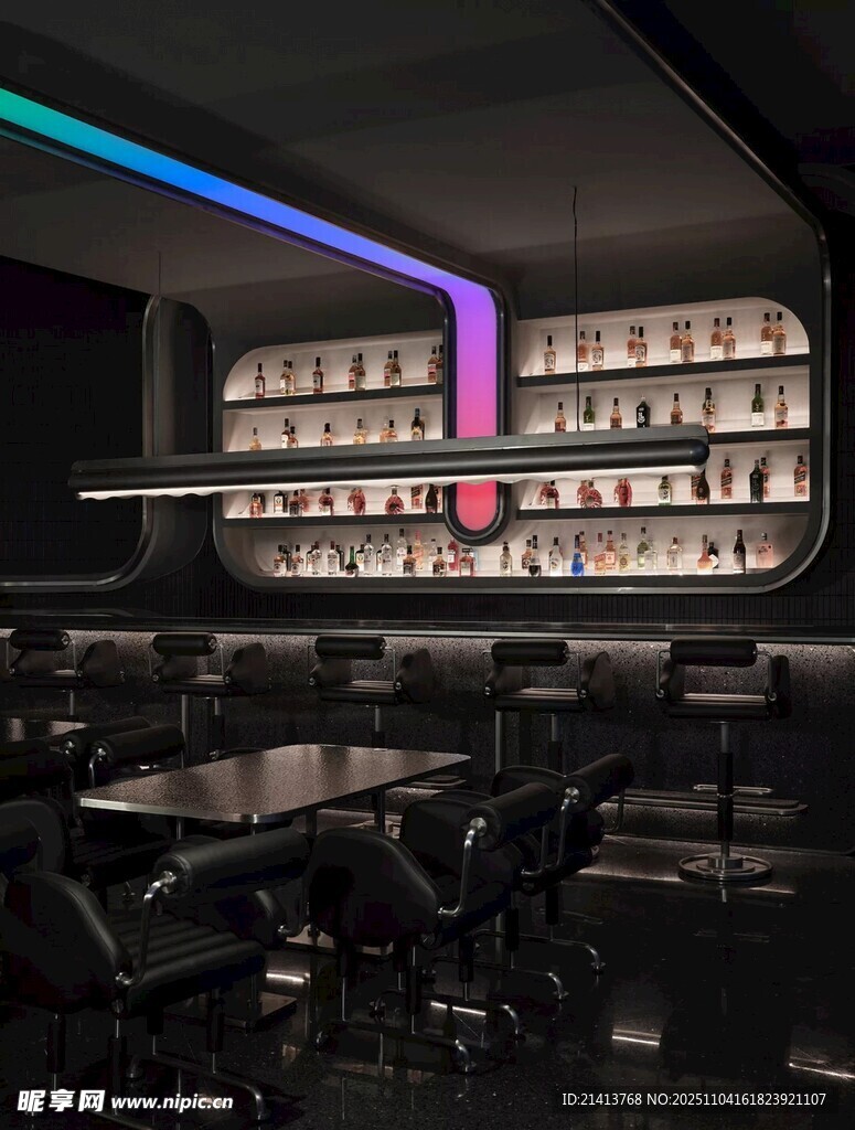 時(shí)尚酒吧內(nèi)景酒架亮眼