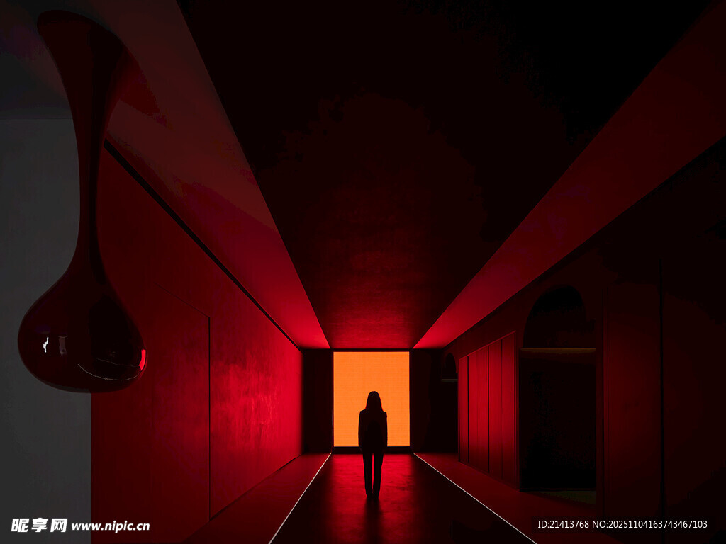 紅色光影中的神秘走廊