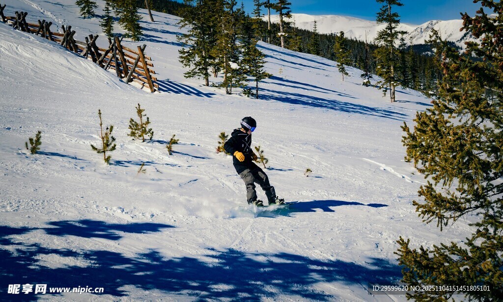單人雪坡滑雪英姿