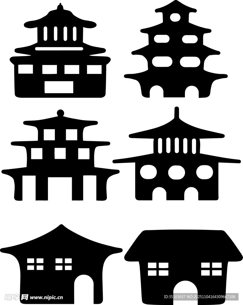 中式古建筑剪影圖案