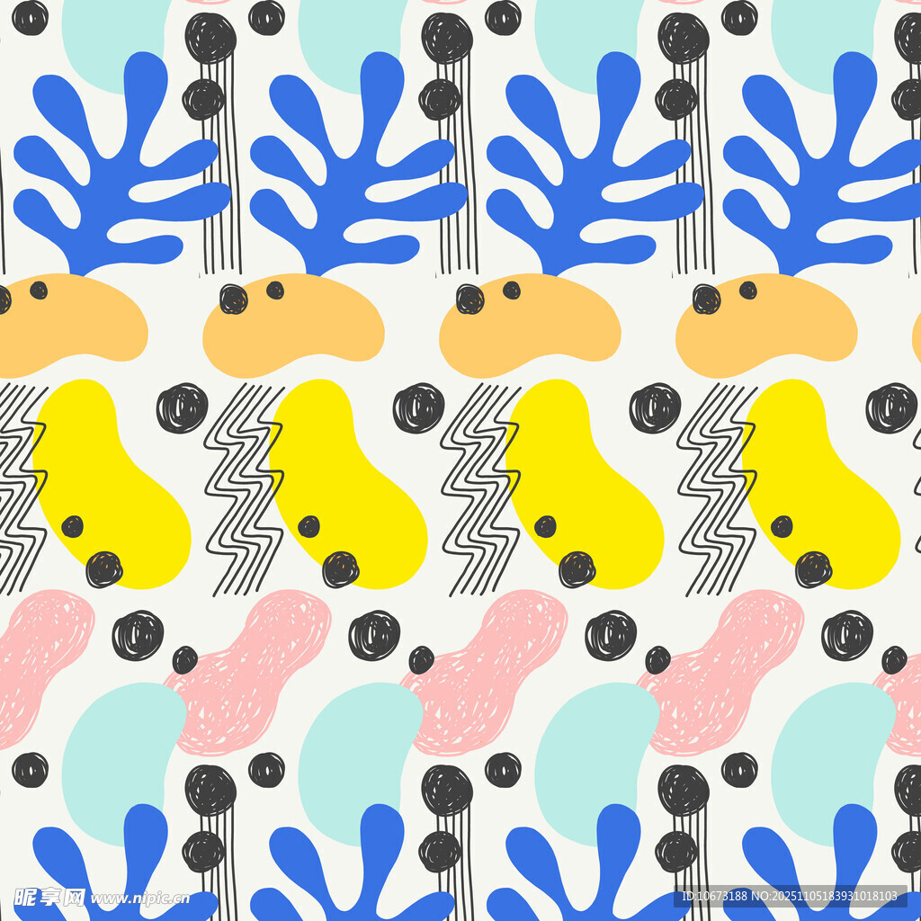 多彩植物圖案無縫背景圖