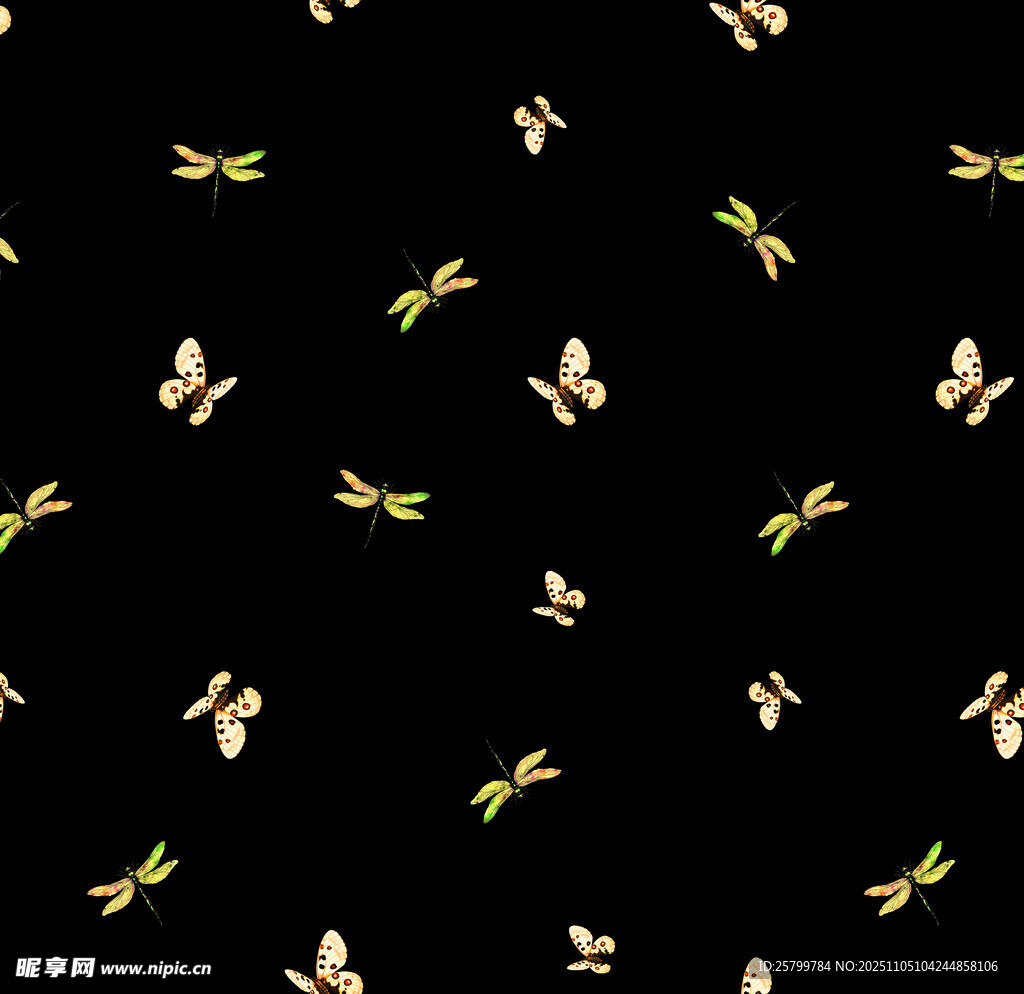 黑色背景上飛舞的金色蜻蜓