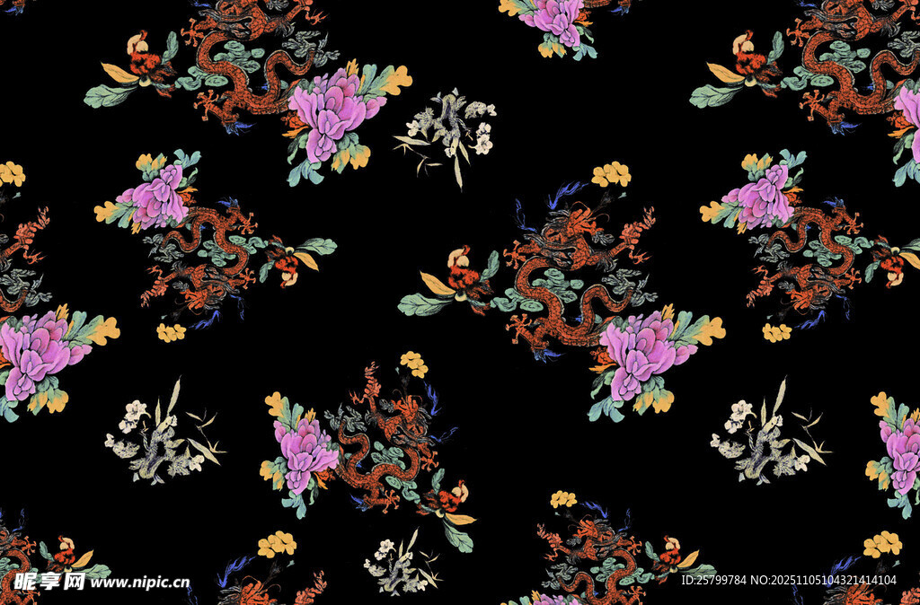 花卉圖案黑色背景布料