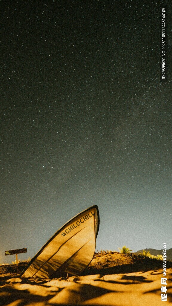 沙灘上的沖浪板與夜空