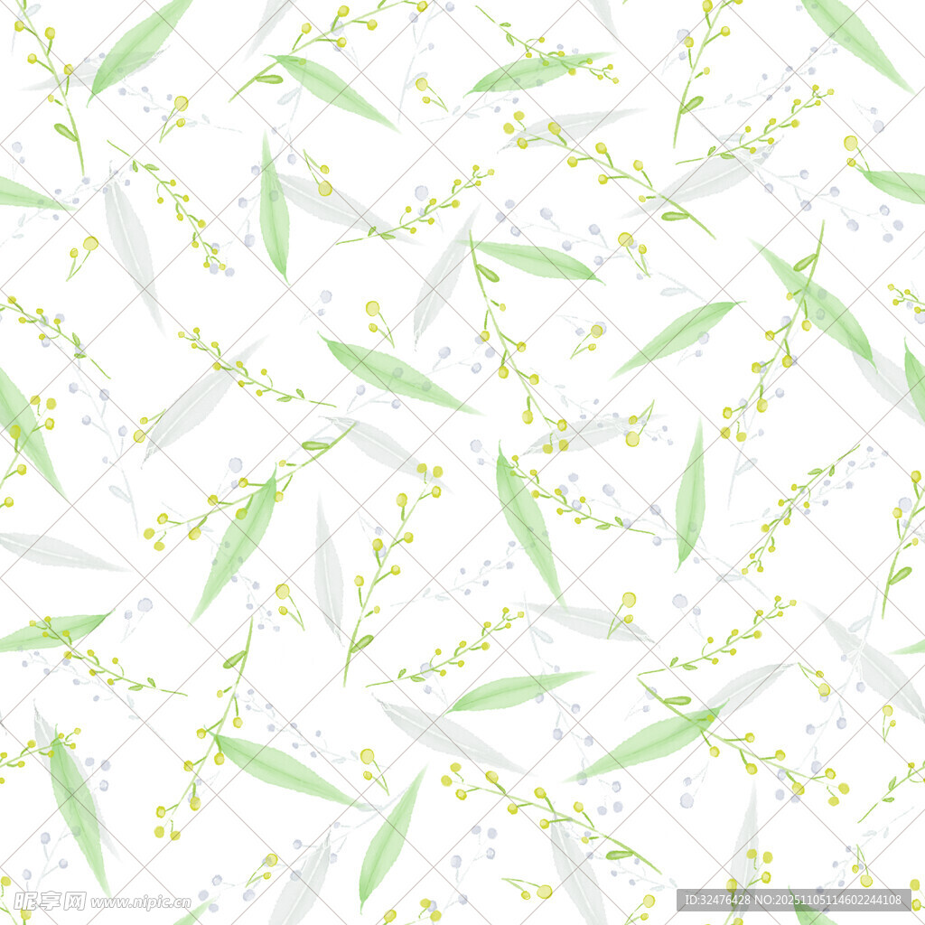 清新綠葉花卉無(wú)縫背景圖