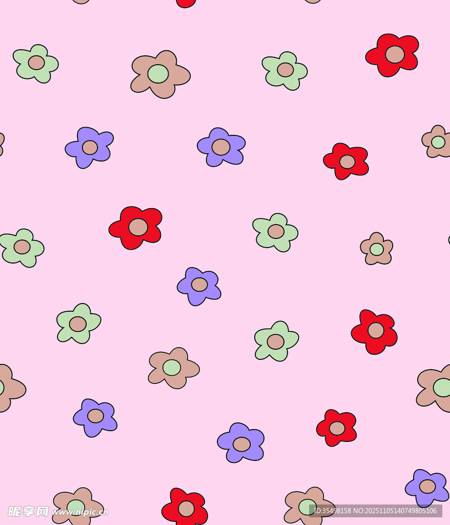 粉色底多彩小花圖案