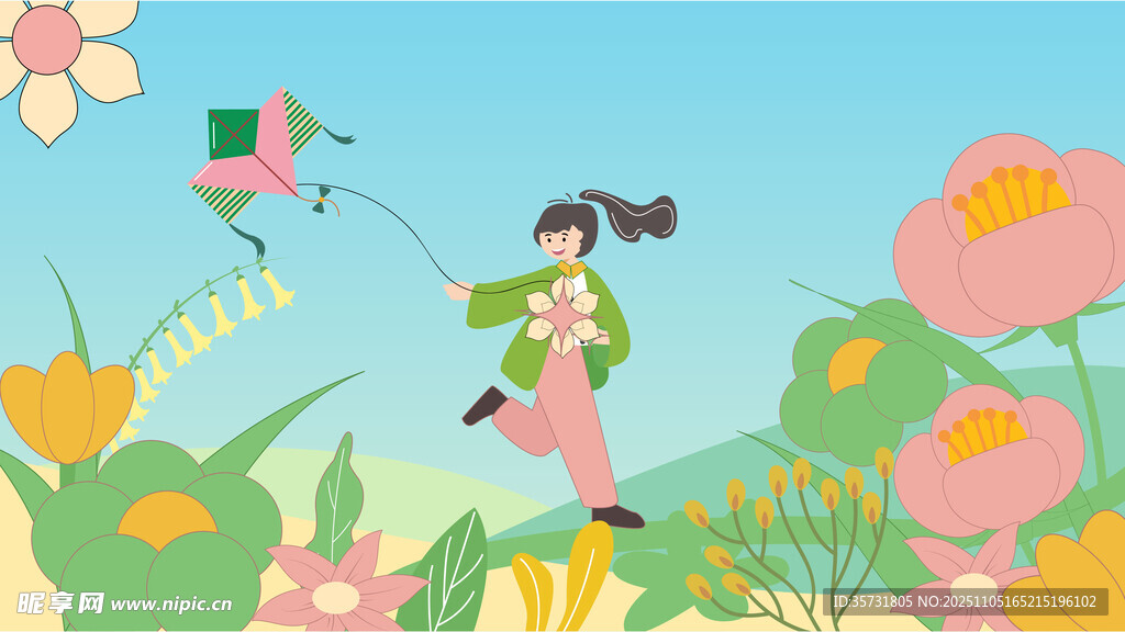 春分女孩放風(fēng)箏