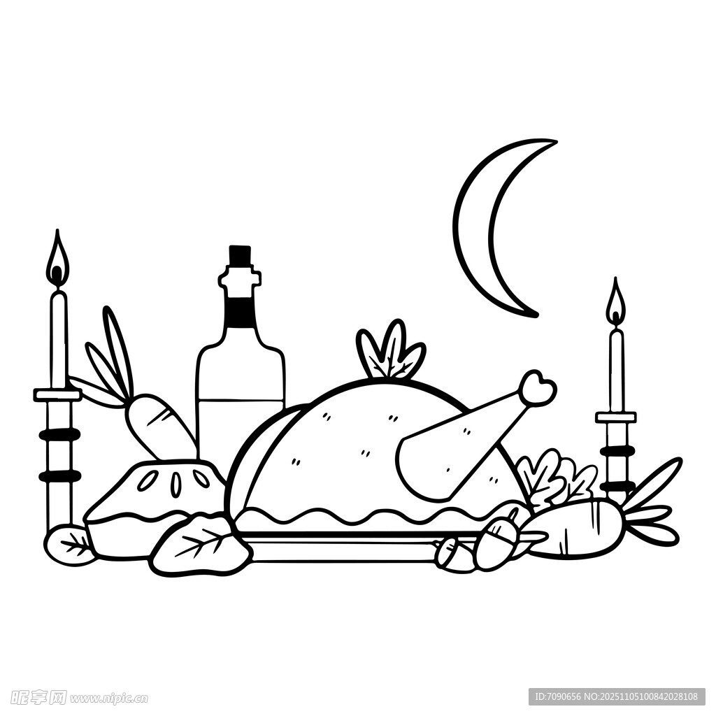 月光下的豐盛晚餐場(chǎng)景