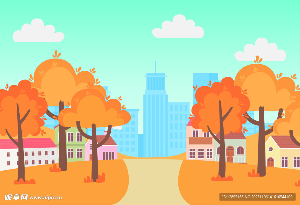 秋日城市中的林蔭小道