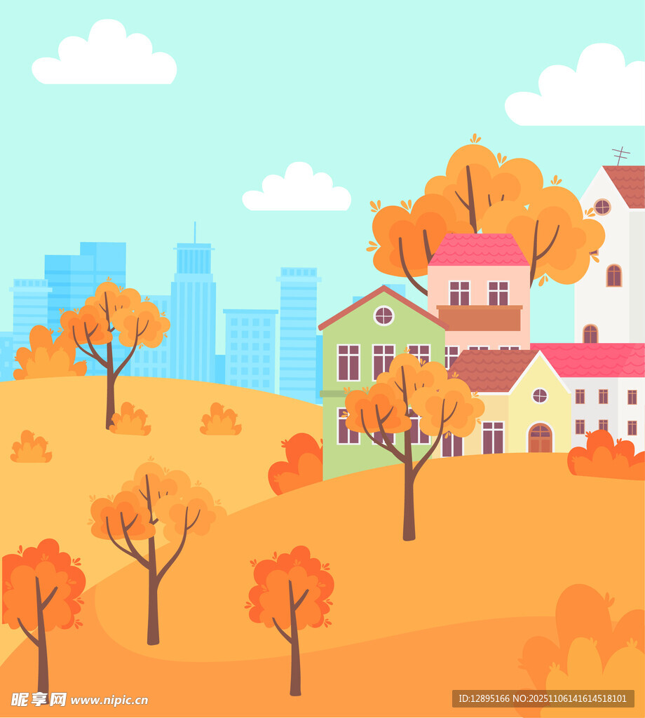 秋日城郊風光圖