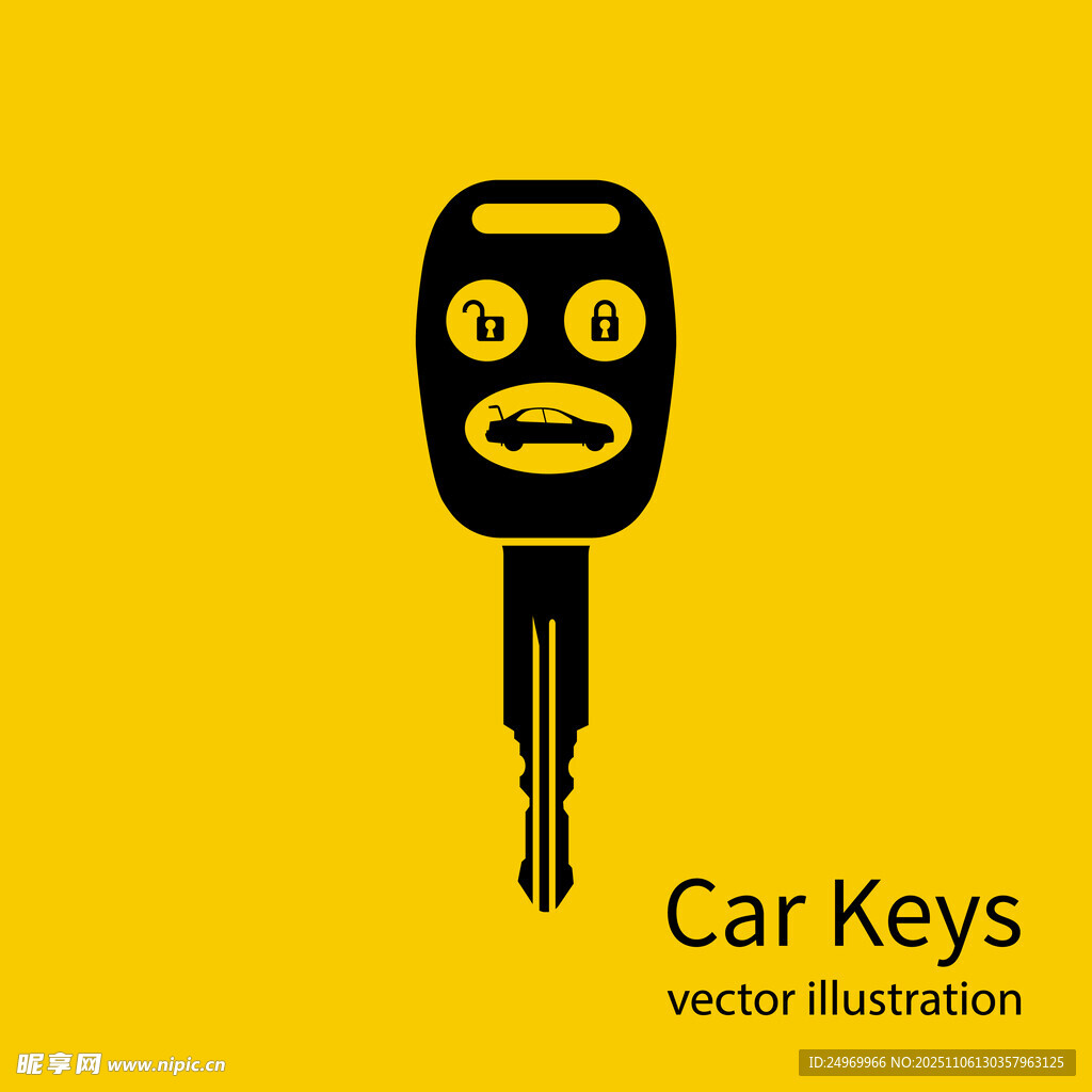 黃色背景汽車鑰匙圖標(biāo)