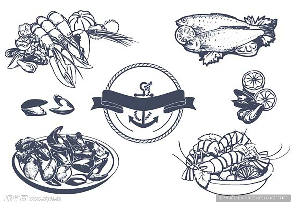 手繪海鮮圖標(biāo)集合