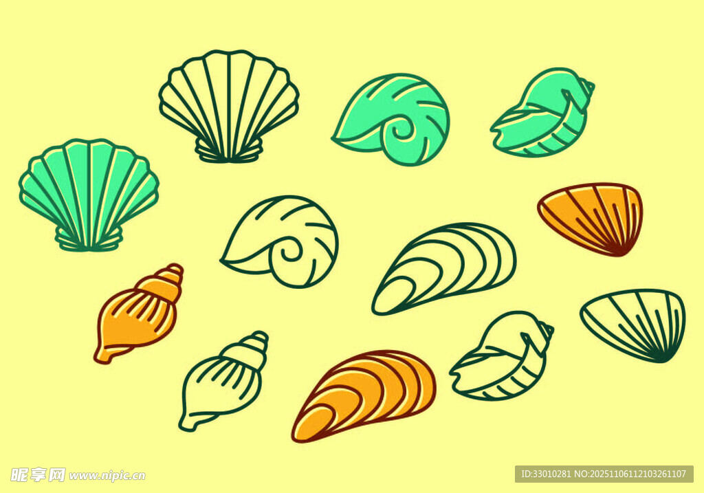 多彩手繪貝殼集合