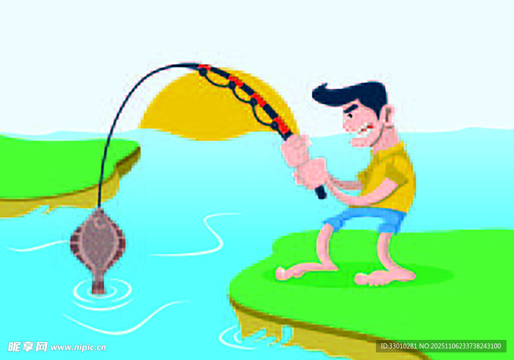 男子河邊垂釣場(chǎng)景