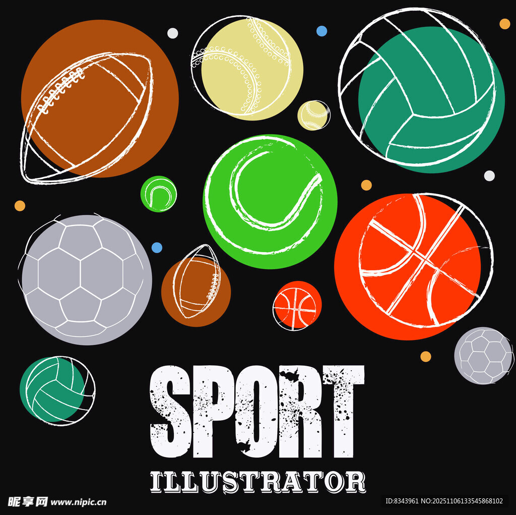 多彩運(yùn)動(dòng)球類插畫