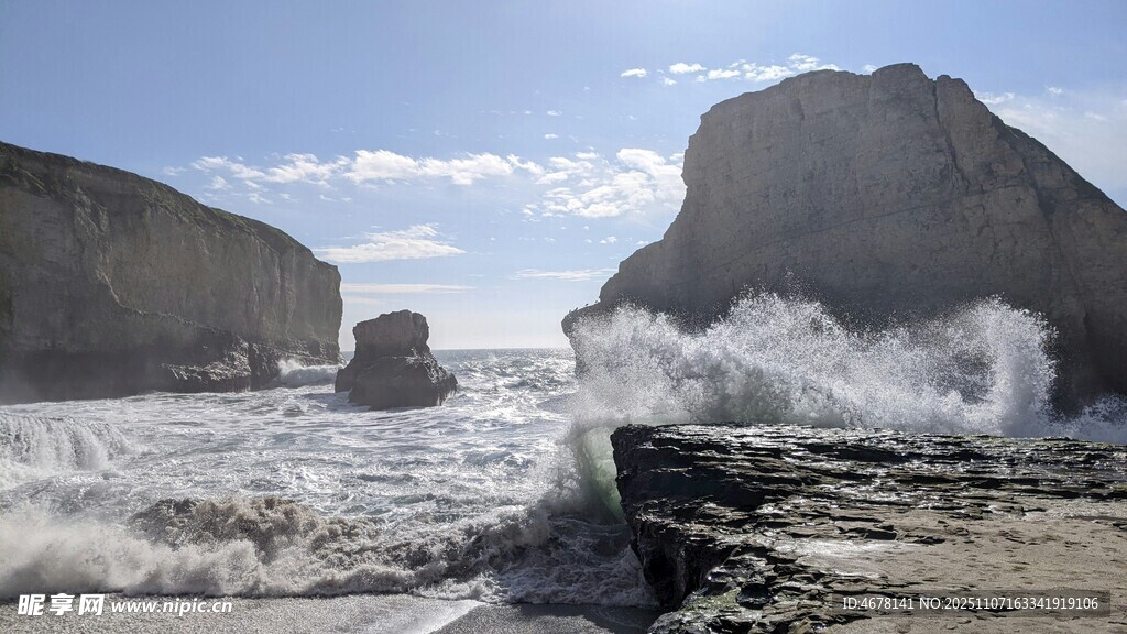 海浪拍擊海岸壯觀景象