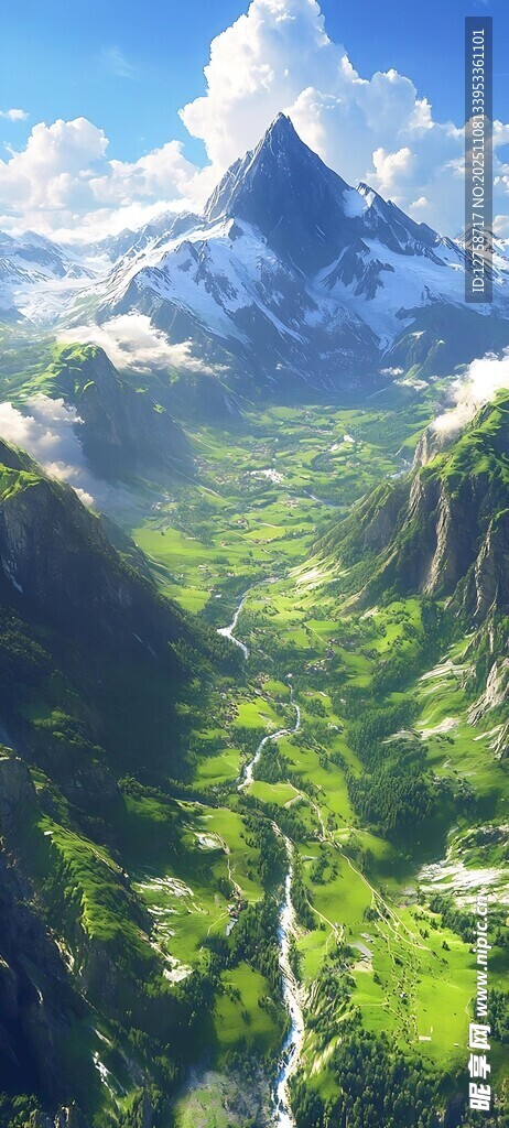 壯麗山景中的翠綠山谷