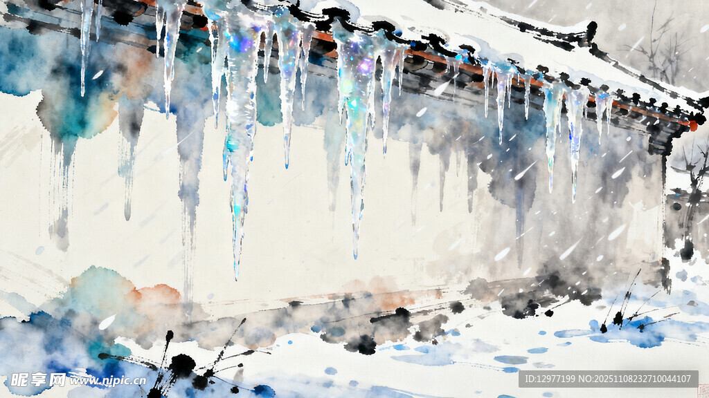 屋檐下的冰柱景觀