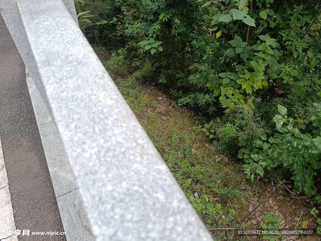 石質(zhì)護(hù)欄旁的蔥郁綠植